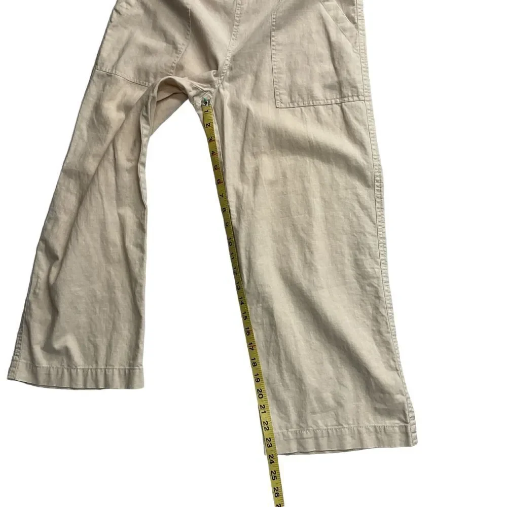 J. Crew Women's Linen Cotton Ankle Pants Size XS Beige Pull On Wide Leg‎